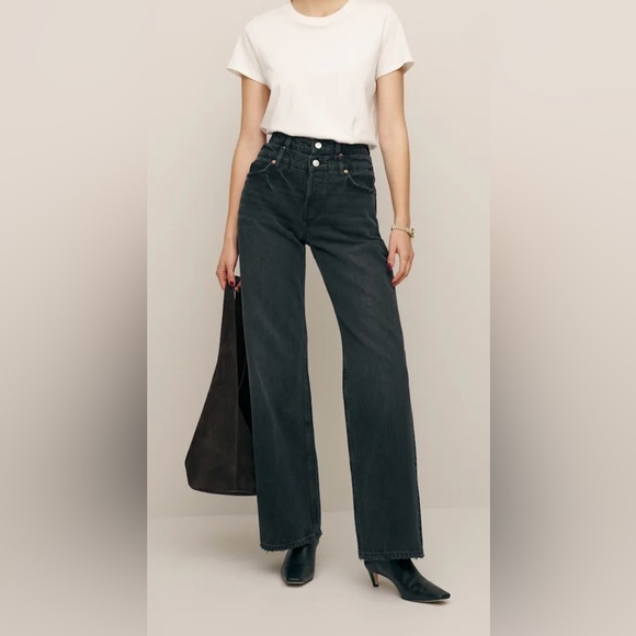 Reformation Double Waist Band Cary Wide Leg Jeans - Picture 1 of 8